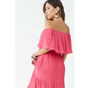 FOREVER 21 OFF THE SHOULDER MAXI PINK